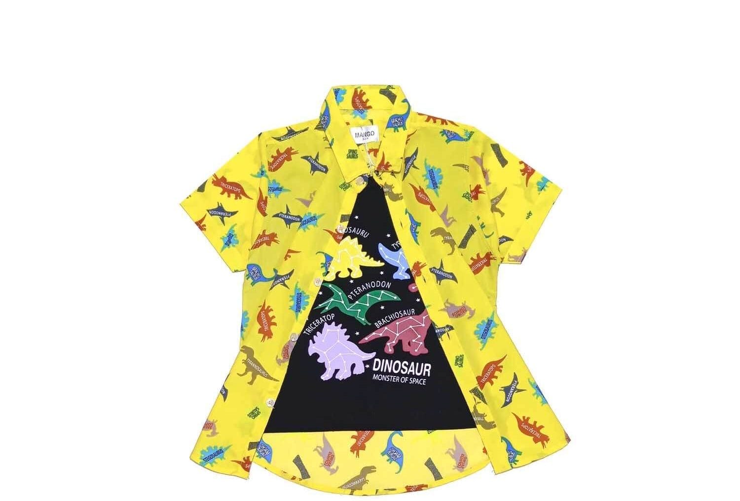 Regular Fit Wild Dinosaur Twofer Cotton Casual Shirt - Yellow & Black