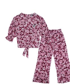 Spring Rossess Cotton Short Top & Flare Trouser - Maroon