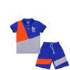Stylish Penal Lion Mood Logo Peque Fabric Polo & Short - Orange Royal Blue & Heder Grey