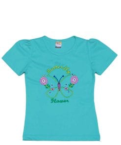 Butterfly-Flowers-Puff-Sleeves-T-Shirt--Aqua