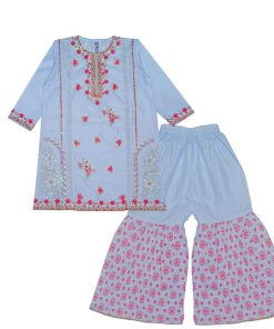 Traditional-Emb-&-Tilla-Work-A-line-Cotton-Shirt-with-Gharrara-Sky-Blue