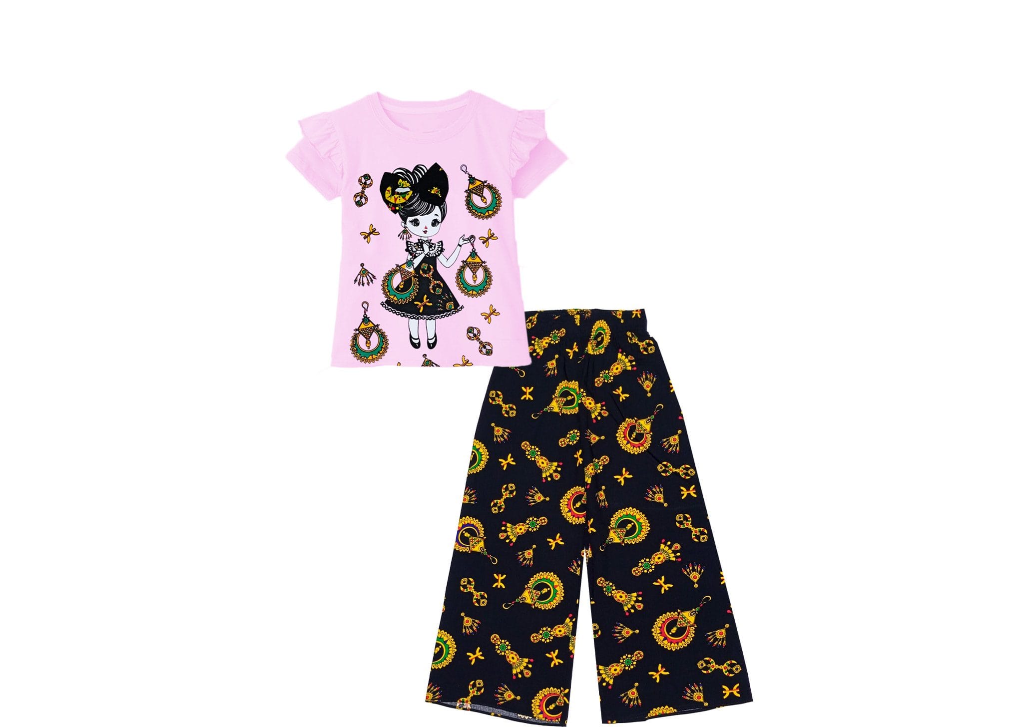 Charming-Doll-Tee-Shirt-&-Plazzo-Baby-Pink-&-Black