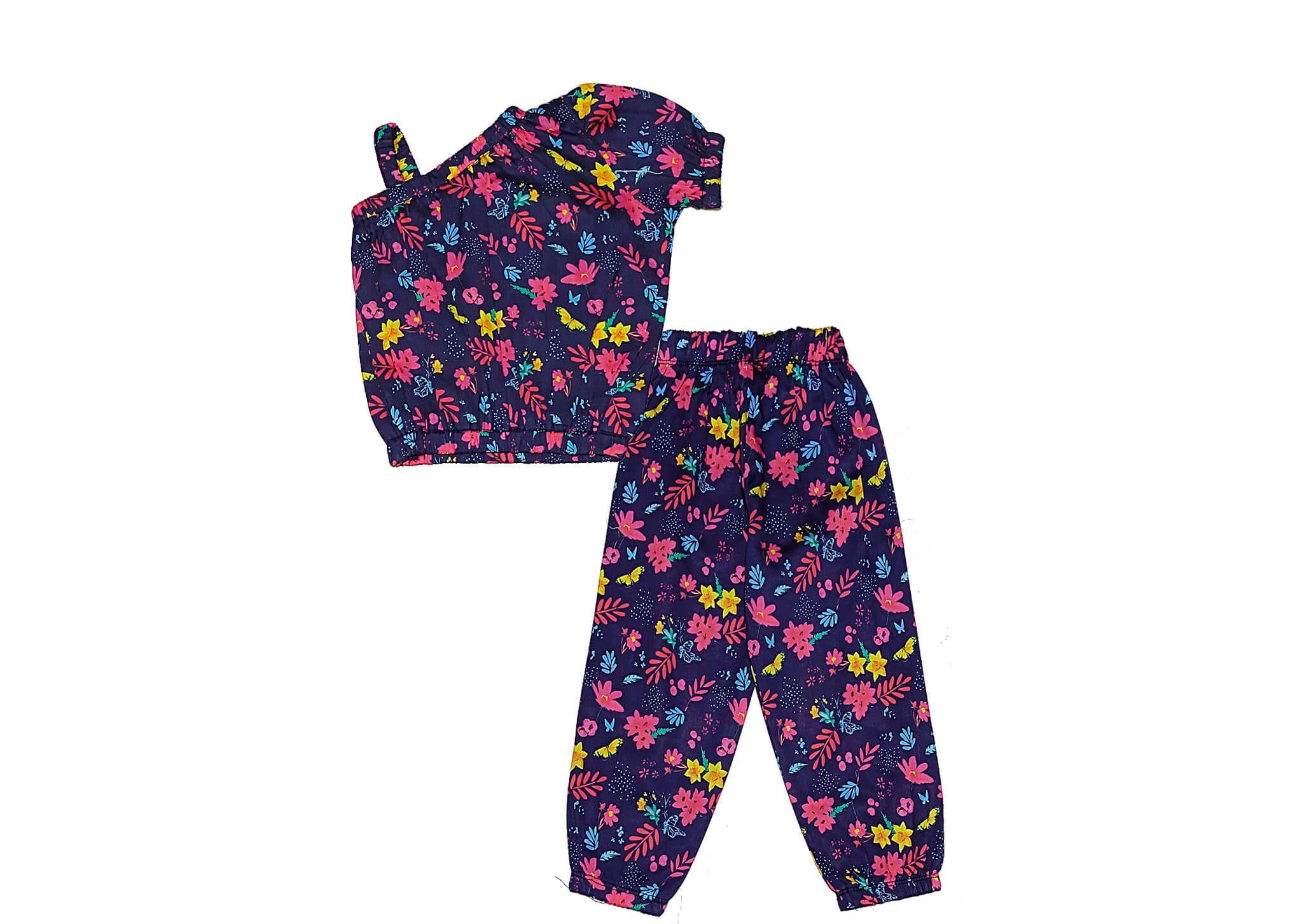 Cool-Colors-Cross-Shoulder-Style-Cotton-Top-&-Trouser-Navy-Blue