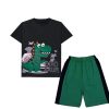 Dinosour-Tee-&-Penal-Short---Black-&-Green