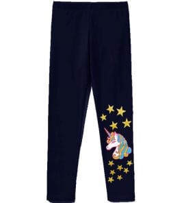 Golden Stars Unicorn Premium Lycra Tights For Girs - Black