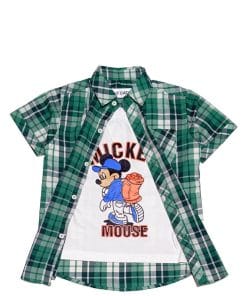 Mickey-Mouse-Twofer-Cotton-Cheked-Casual-Shirt-Olive-&-White