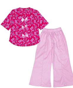 Pink Flowers Pleatts Top With Flapper Trouser – Shocking Pink & Baby Pink