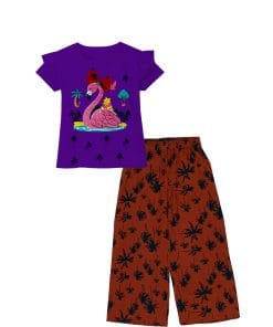 Pooh-&-Flamingo-Tee-Shirt-&-Plazzo-Plum-&-Brown (1)