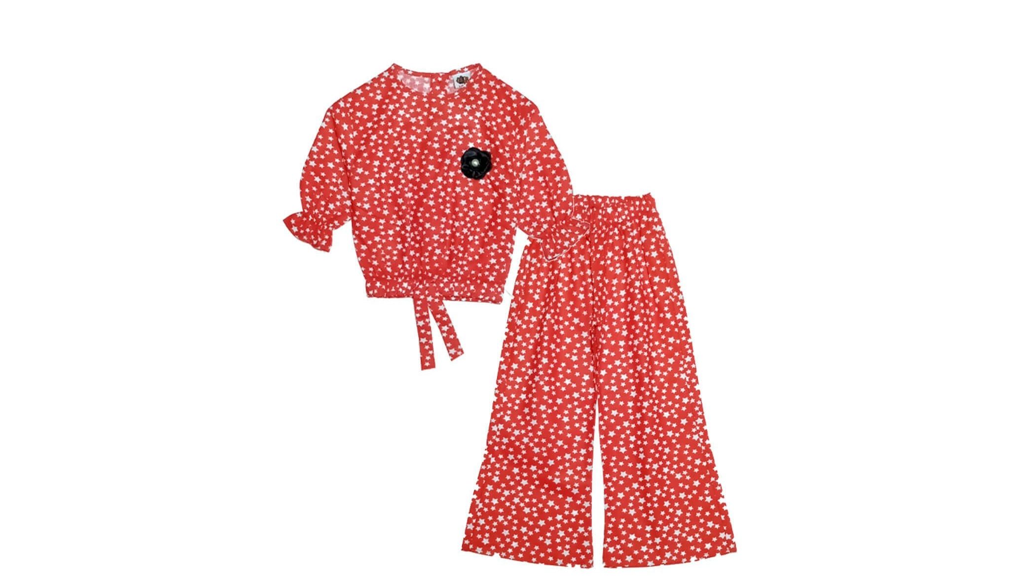 Shining-Stars-Cotton-Short-Top-&-Flare-Trouser-Red