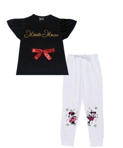 Red Bow Knot Minnie Mouse Tee & Trouser - Black & White