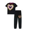 Bright Sequins Heart Tee & Trouser -Black
