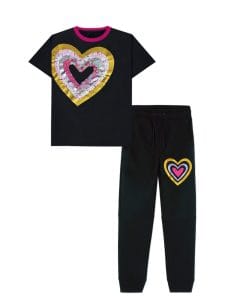 Bright Sequins Heart Tee & Trouser -Black