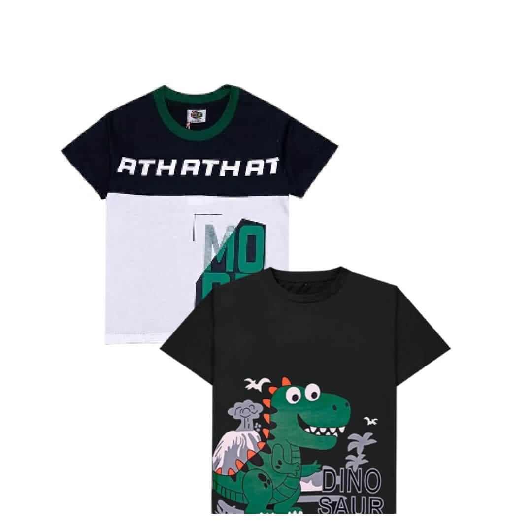 Dinosour Tee Shirt -Black-More-Double-Penal-Tee-Shirt-Black-White