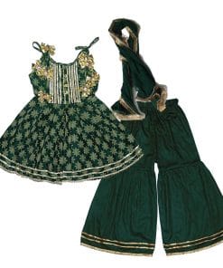 Sunflowers Festive Fancy Brochia Lawn Frock & Gharrara -Green