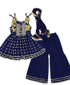 Umbrella-Festive-Fancy-Brochia-Lawn-Frock-&-Gharrara-Navy-Blue