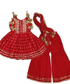 Umbrella Festive Fancy Brochia Lawn Frock & Gharrara - Red