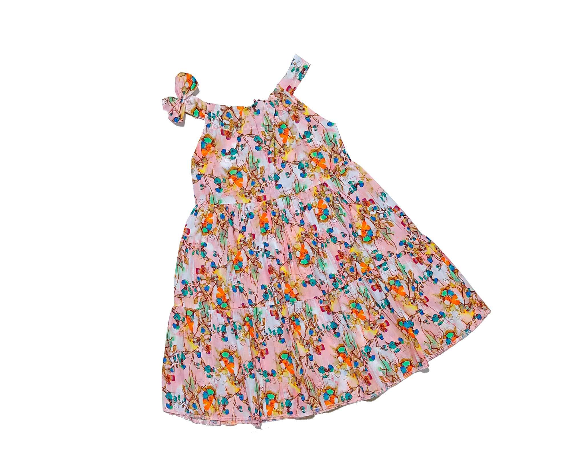 Floral-Three-Penal-Lawn-Maxi-Frock-Shoulder-Stripe-with-Bow-Peach-1