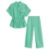 Top-Fashion-Short-Sleeve--Elastic-Waist-Cotton-Top-&--Wide-Leg-Pants---Pistachio-green
