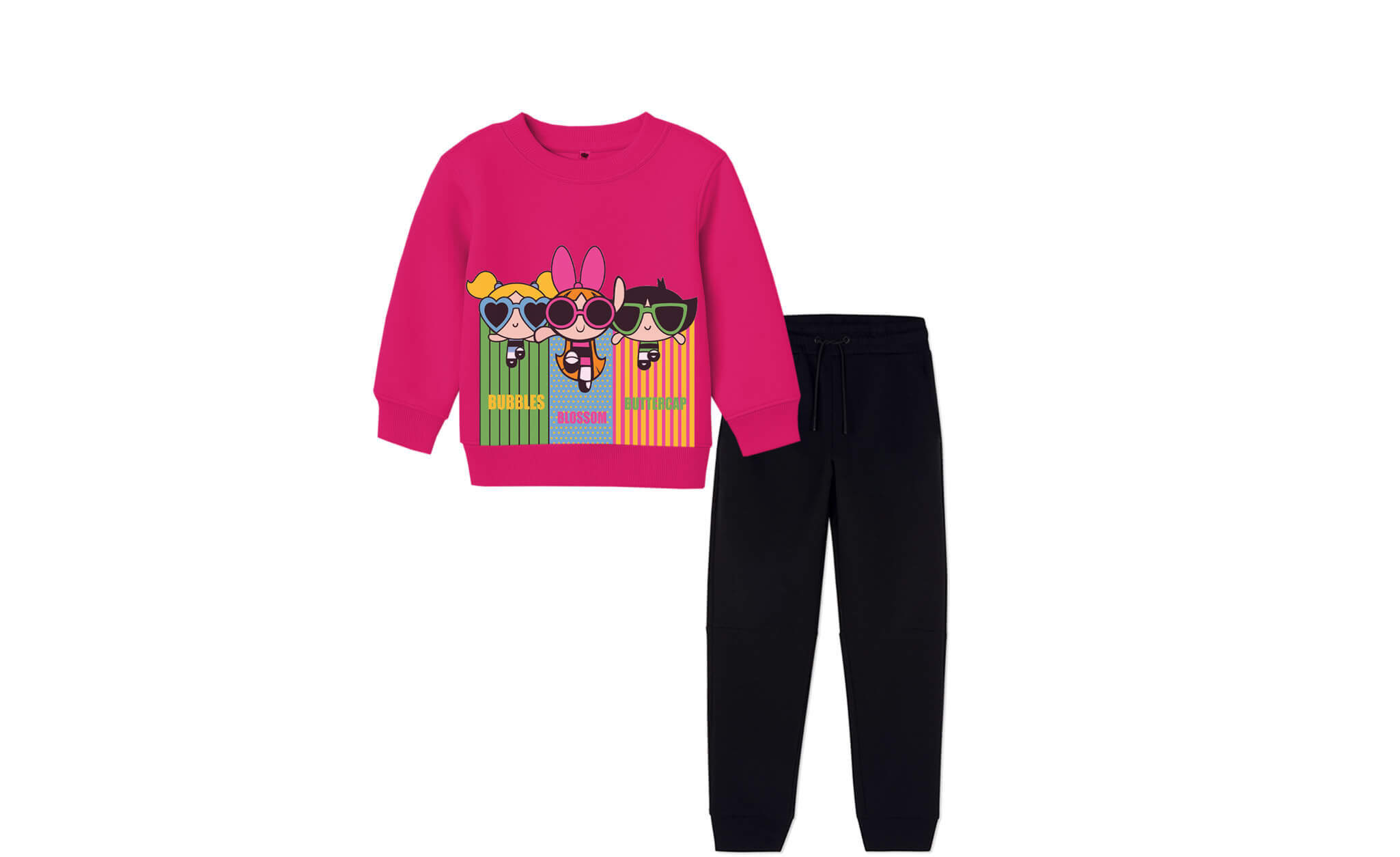 Powerpuff Girls Fleece Sweatshirt with Cargo Trouser - Shocking Pink & Black