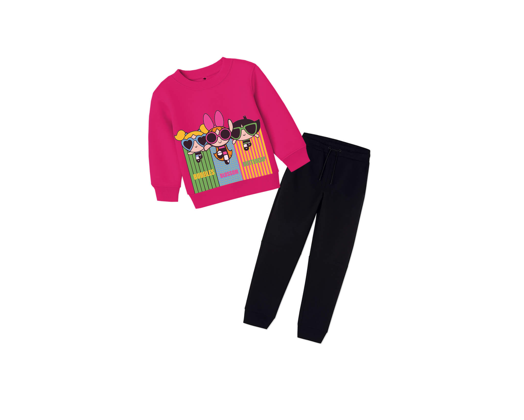 Powerpuff Girls Fleece Sweatshirt with Cargo Trouser - Shocking Pink & Black