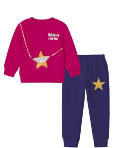 Bright Like Me Sequins Star Fleece Tracksuit - Shocking Pink & Ink Blue