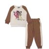 Cartoon Lion Reglon Sleeves Fleece Tracksuit - Brown