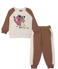 Cartoon Lion Reglon Sleeves Fleece Tracksuit - Brown