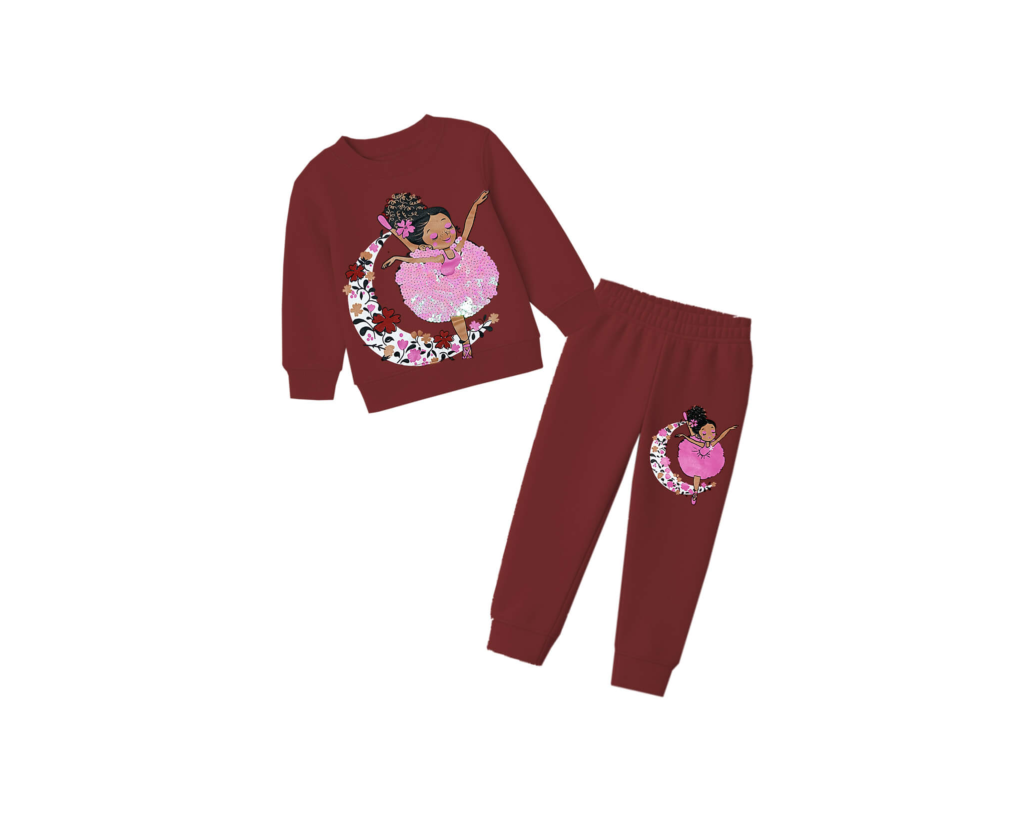 Fairy Sequins Frock Fleece Tracksuit - Maroon