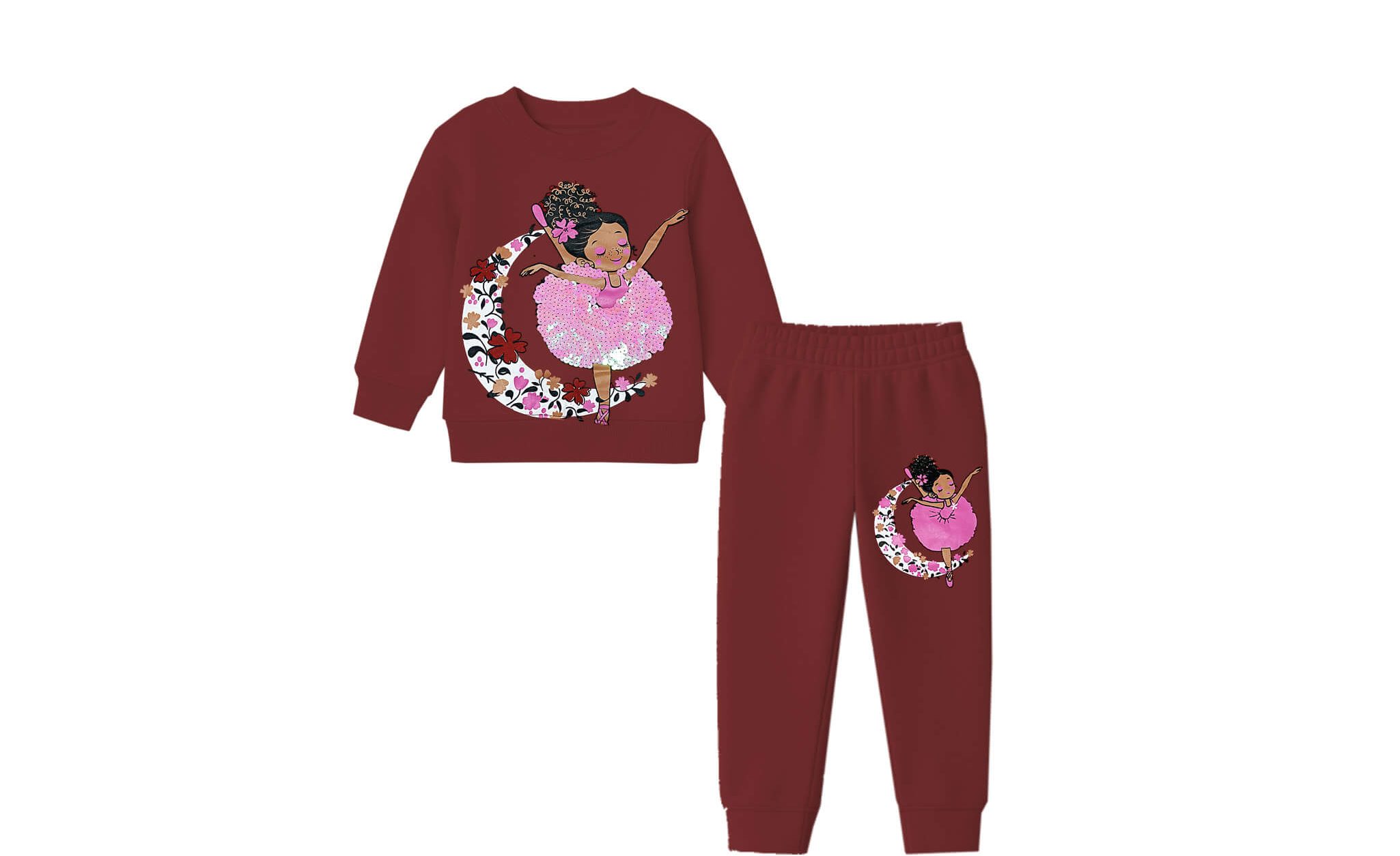 Fairy Sequins Frock Fleece Tracksuit - Maroon