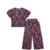 Orange mini Flowers Cotton Short Top & Plazzo - Dark Purple