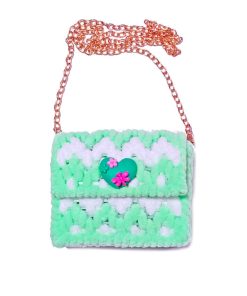 Premium-Hand-Made-Green Heart-brooch-Velvet-Yarn-Hand-Bag---multi-color