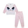 3D Kitty Face Fleece Tracksuit - White & Peach