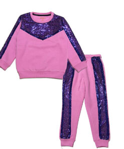 Blue Sequence Work Flecce Tracksuit - Baby Pink