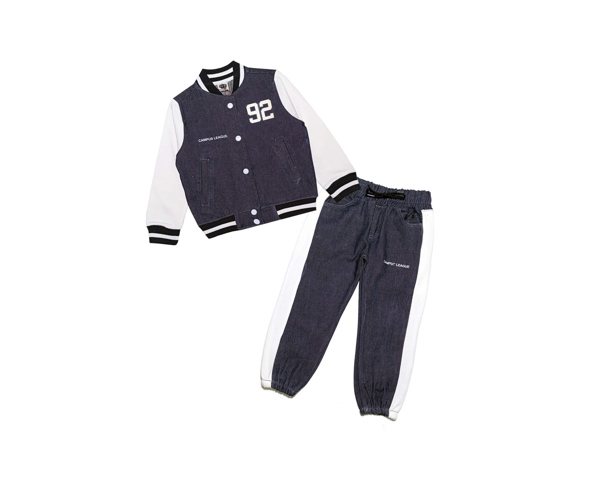 Campus League 92 Denim Base Ball Tracksuit Fleece Sleeves - Charcoal & White 1