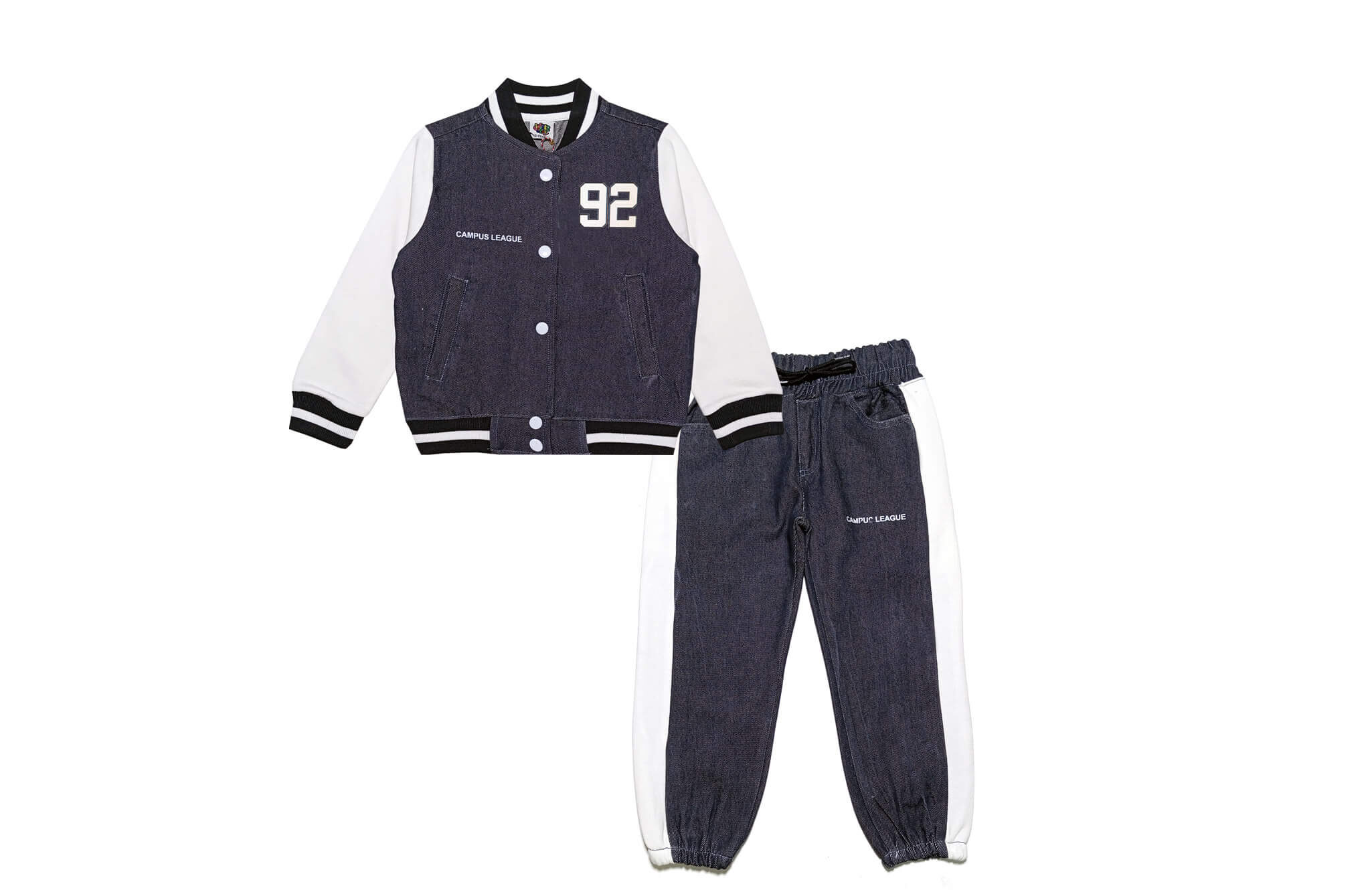 Campus League 92 Denim Base Ball Tracksuit Fleece Sleeves - Charcoal & White