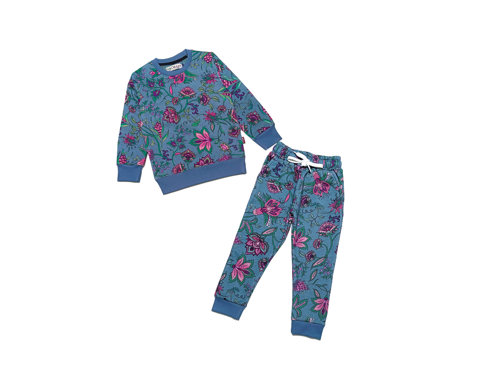 Florocent Flowers Fleece Tracksuit - Aqua 1
