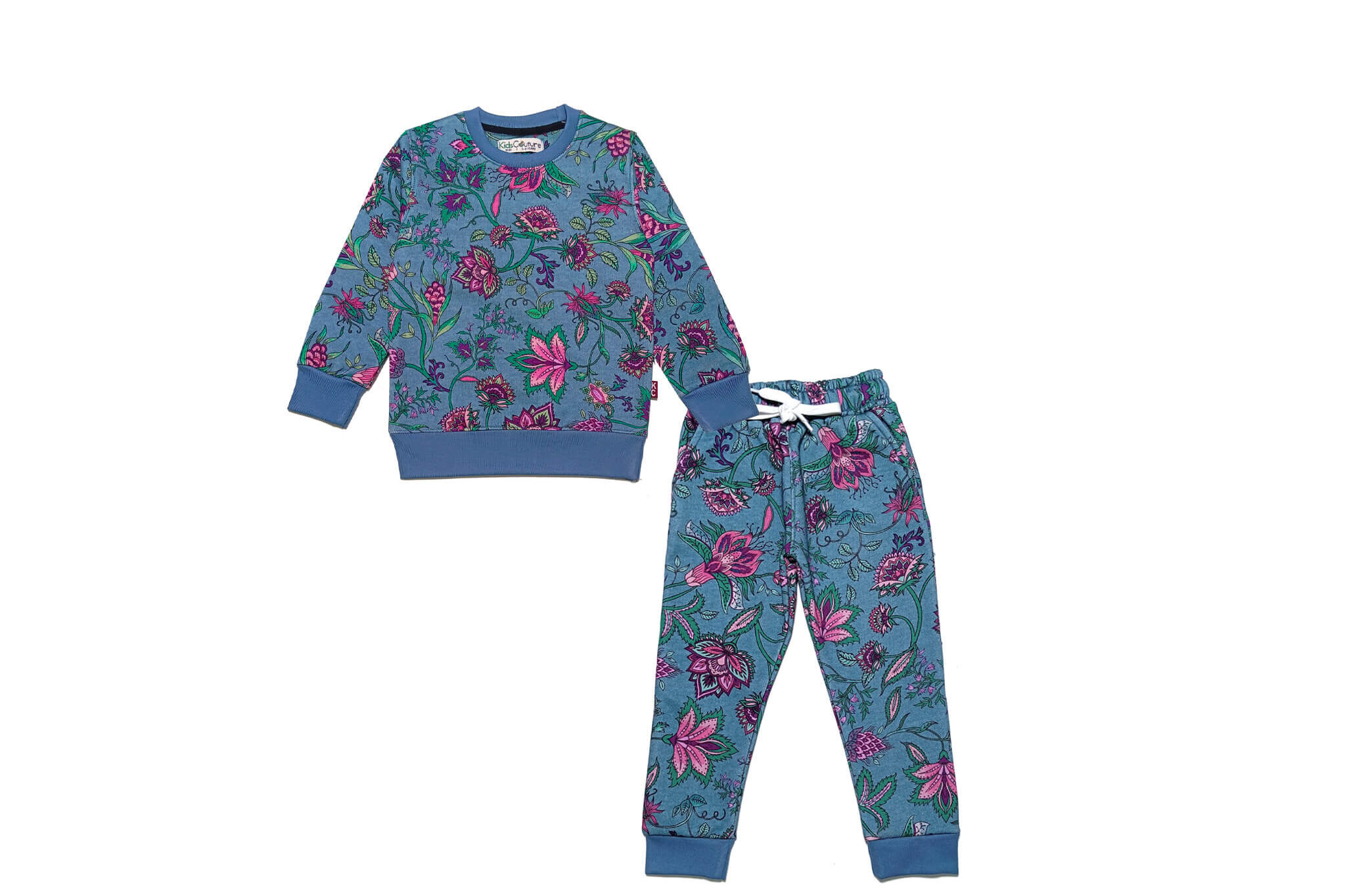 Florocent Flowers Fleece Tracksuit - Aqua