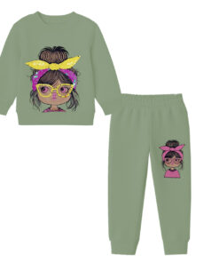 Goegeous Sequins Girl Fleece Tracksuit - Green