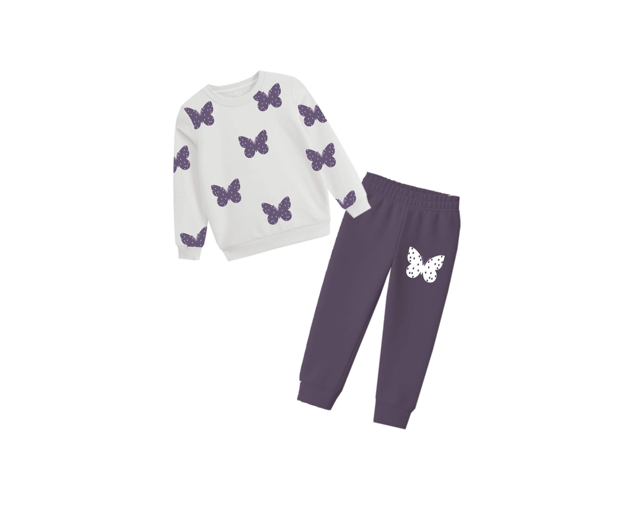 Grace Butterflies Fleece Tracksuit - Off White & Dark Purple