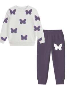 Grace Butterflies Fleece Tracksuit - Off White & Dark Purple