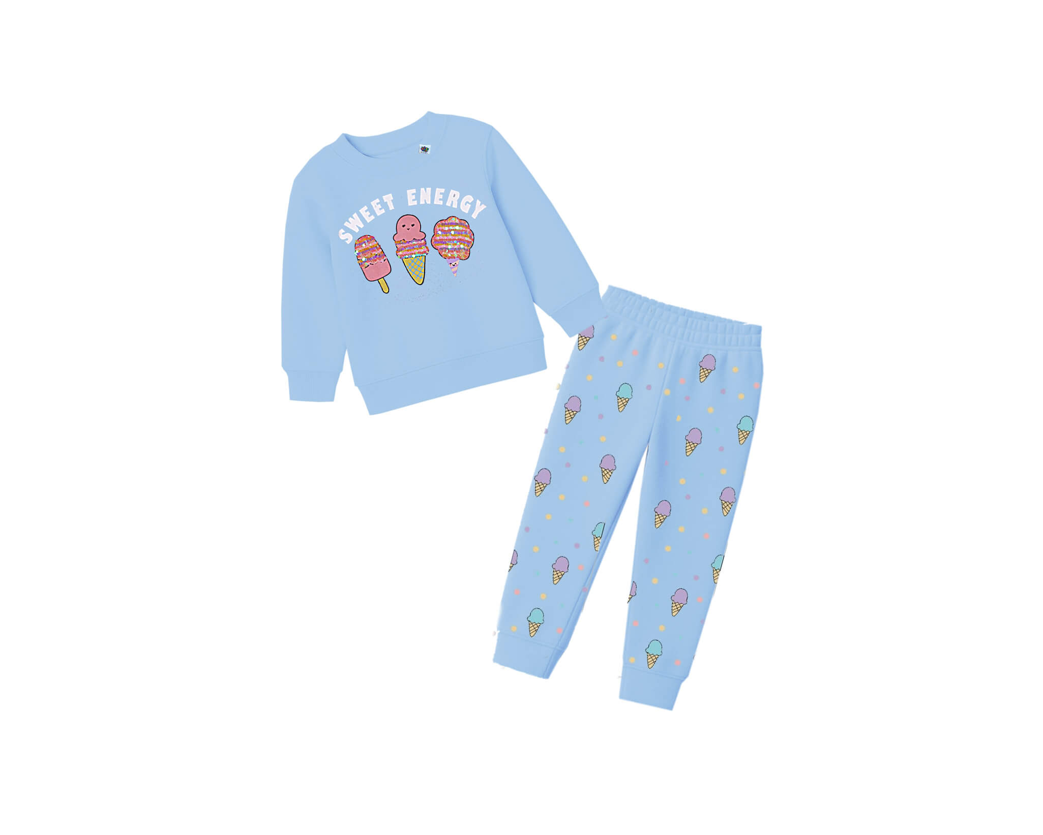Sweet Energy Sequins Icecream Fleece Tracksuit - Sky Blue