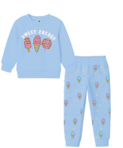 Sweet Energy Sequins Icecream Fleece Tracksuit - Sky Blue