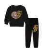 Golden Sequins Flying Hearts Fleece Tracksuit - Black