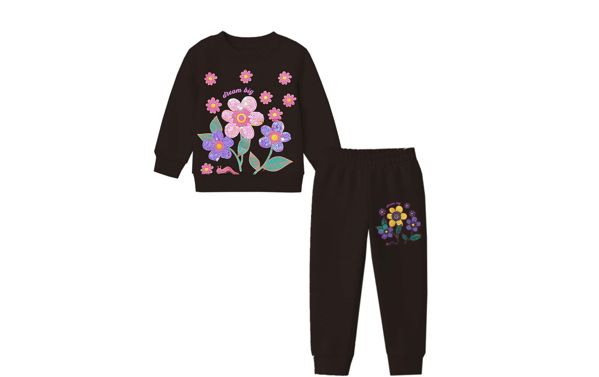 Dream-Big-Sunflowers-Fleece-Tracksuit-Black-
