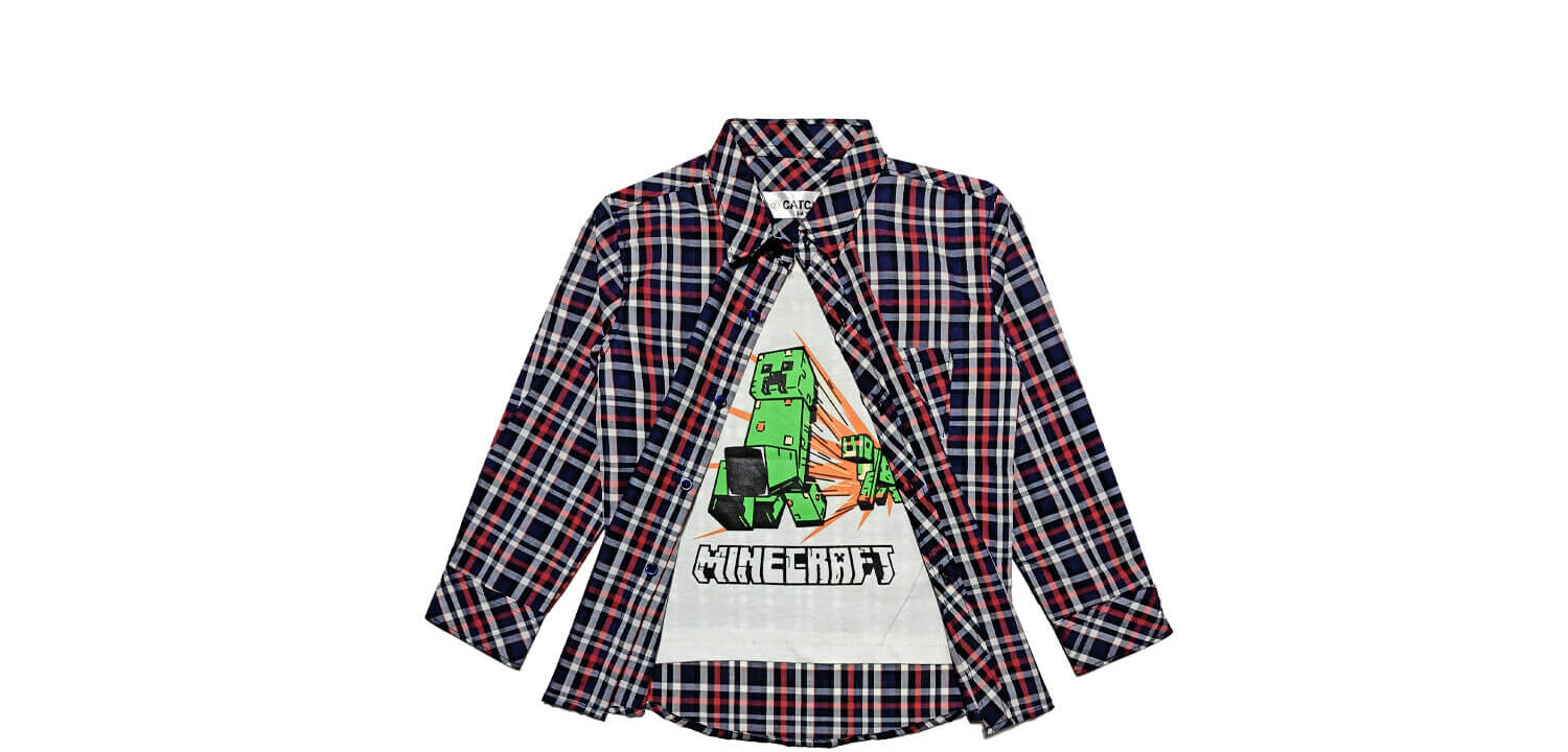 MiniCraft-Checked-Twofer-Casual-Shirt---White-&-Blue