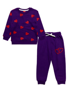 Twins Hearts Fleece Tracksuit - Purple