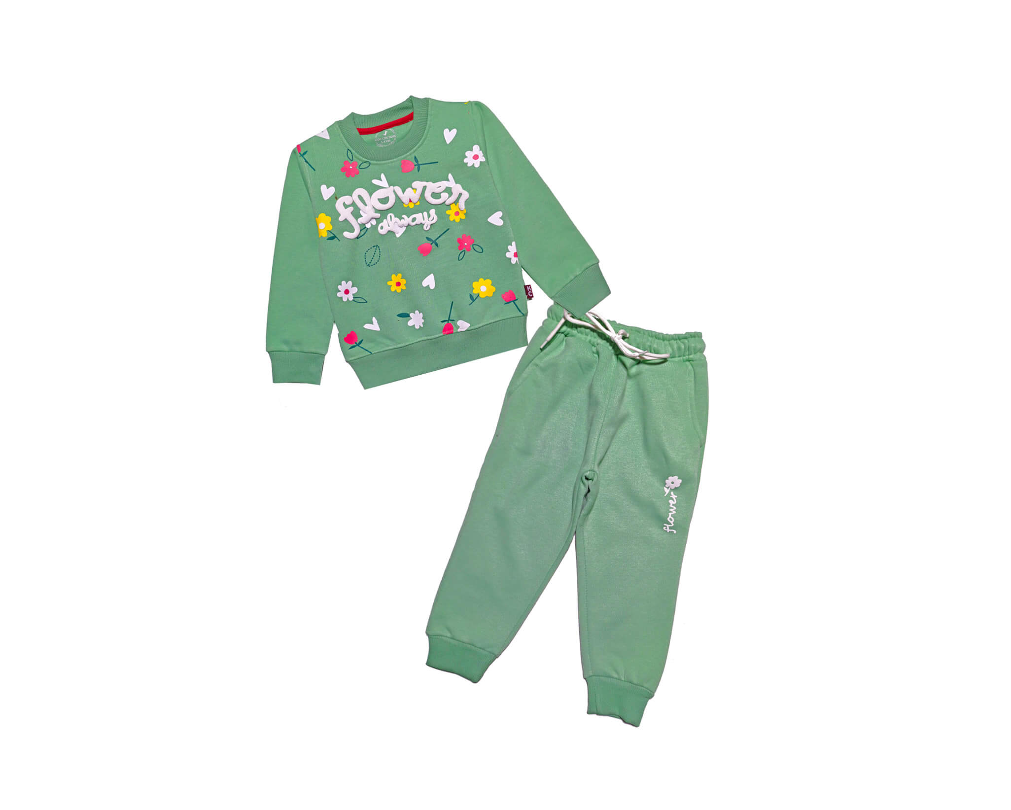 Friends Always Flowers Fleece Tracksuit - Pistachio Green
