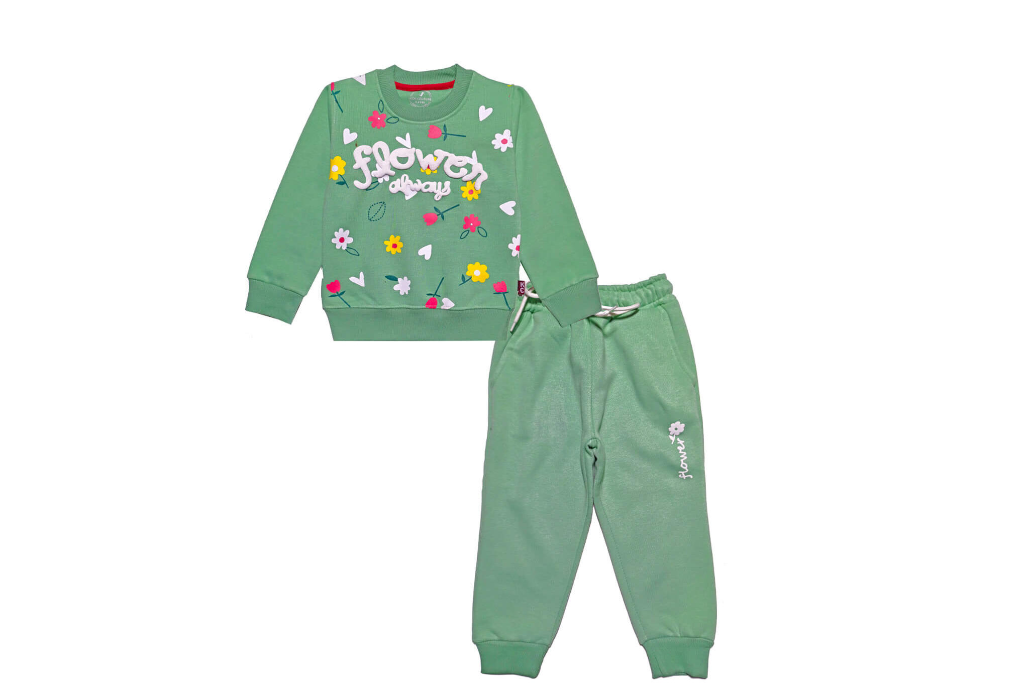 Friends Always Flowers Fleece Tracksuit - Pistachio Green