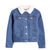 Fur Coller Sherpa Inside warm Denim Jacket - Lighr Blue