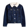 Fur Coller Sherpa Inside warm Denim Jacket - Navy Blue